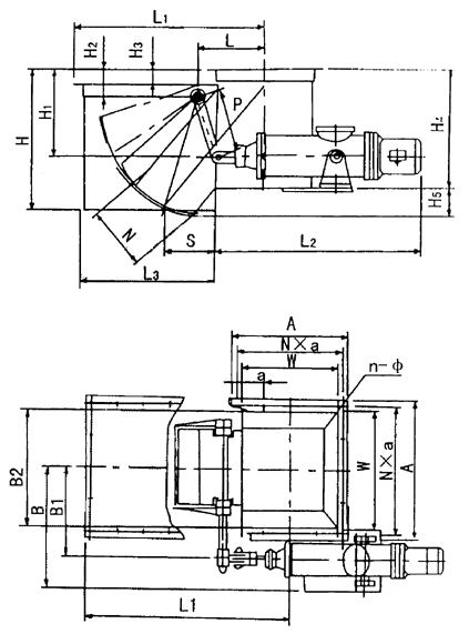 電液動(dòng)扇形閘門是根據(jù)建材行業(yè)的特殊需要，用作水泥熟料庫(kù)底除塵設(shè)備的理想卸料裝置。